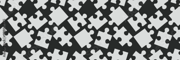 Fototapeta A seamless pattern with puzzles. A black and white puzzle seamless pattern. A puzzles black and white background.
