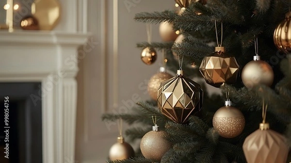 Fototapeta An Art Deco Christmas tree with geometric ornaments and sleek lines