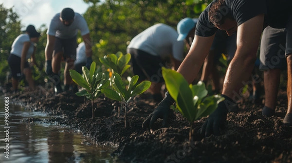 Fototapeta Forest restoring community project, people participate in community project to restore the forest and eco system