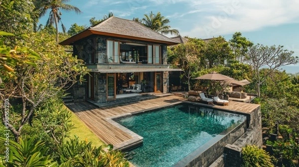 Fototapeta Serene Paradise Retreat: Exclusive Villa Getaway with Breathtaking Views and Luxe Amenities