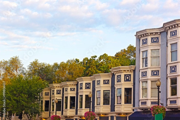 Fototapeta Residential row houses in Georgetown suburb of Washington DC, USA. Historic residential architecture of US Capital.