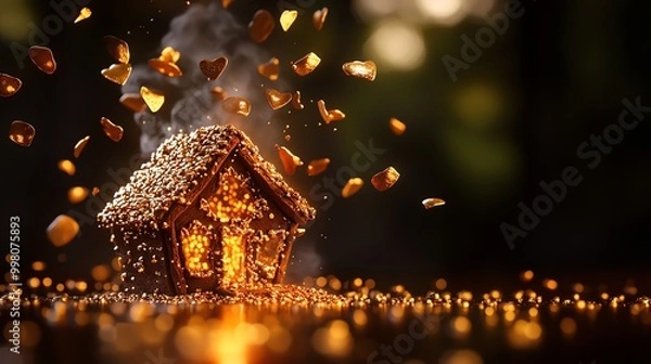 Fototapeta 3Dprinted gingerbread house with intricate, impossible architecture