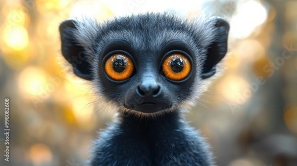 Fototapeta 3D Style Lemur With Large Eyes on a Gradient Background for Creative Projects