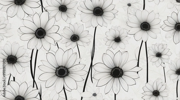 Fototapeta Seamless Pattern Of White Flowers On White Background
