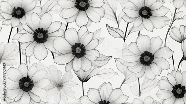 Fototapeta Seamless Pattern Of White Flowers On White Background
