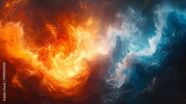 Obraz Captivating Fusion of Fiery Swirls and Icy Shards in Abstract Composition