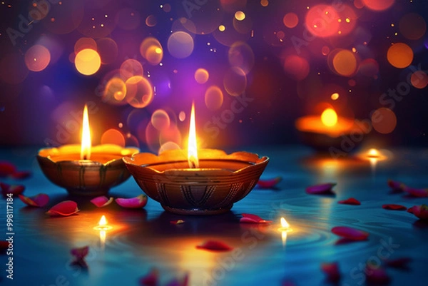 Obraz Beautiful greeting card with bright holiday composition for happy and celebrate Diwali