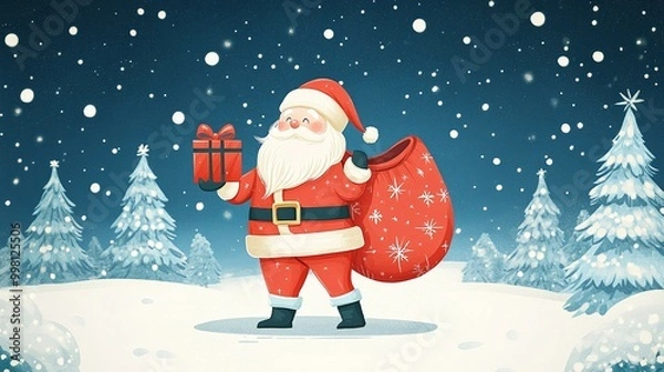 Obraz a christmas card with a santa bag and a bag of presents.