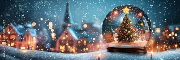 Fototapeta Magical 3D Snow Globe with Christmas Scene