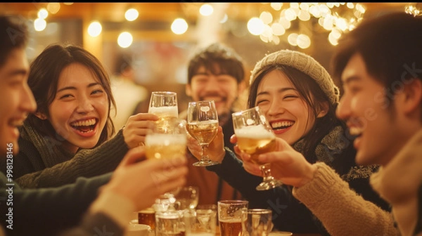 Obraz 笑顔で乾杯する若者達