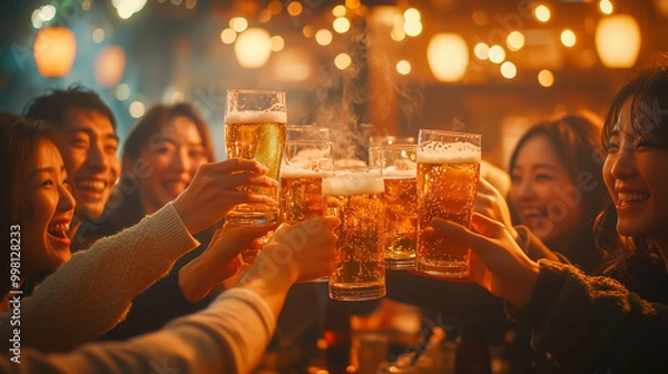 Obraz 笑顔で乾杯する若者達