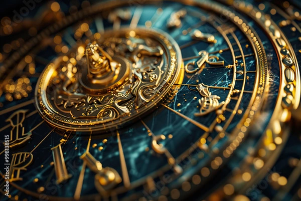 Fototapeta Astrological composition with zodiac circle in signs and symbols