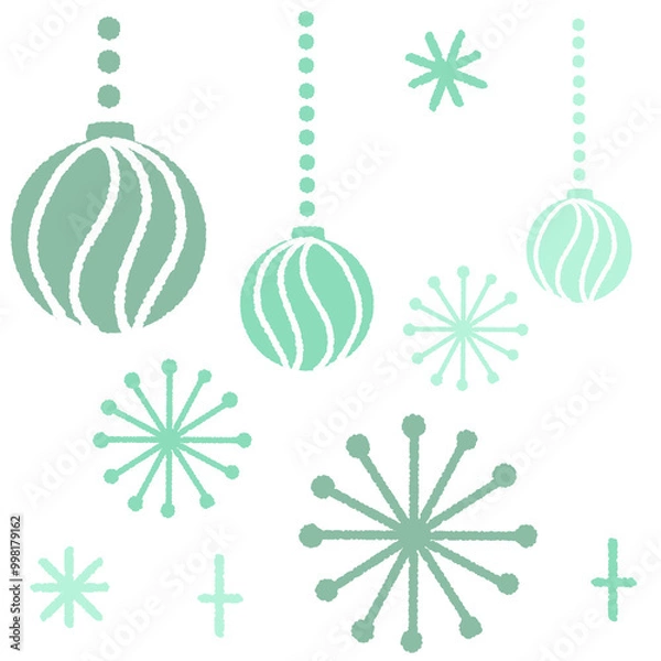 Obraz クリスマス飾り　キラキラしたオーナメント　グリーン色のクリスマスボール