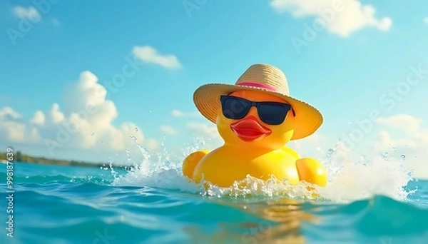 Obraz グラサンに麦わら帽子のチョイワル、ラバーダック