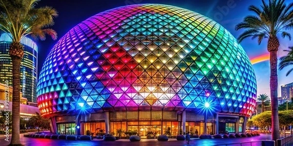 Obraz Stunning Nighttime View of MSG Sphere in Las Vegas Illuminated with Colorful Lights and Patterns