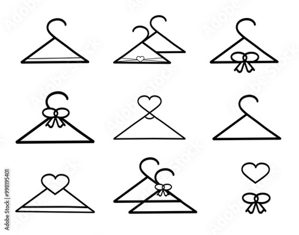 Fototapeta Vector Clothes Hangers with Bow and Heart – Minimalist set Icons for Logos