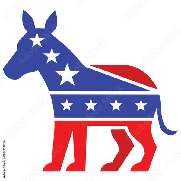 Fototapeta  Democrat Donkey Red White And Blue Political Isolated Vector Illustration With USA Theme

