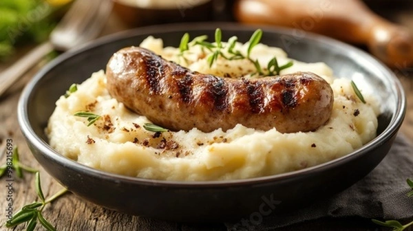 Obraz Grilled Sausage with Mashed Potatoes