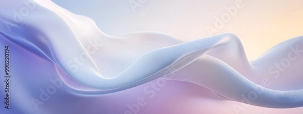 Fototapeta A white, curved, wave-shaped structure on the left side of an abstract background with light blue and purple tones