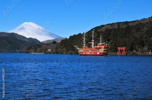 Fototapeta 富士山と芦ノ湖と海賊船