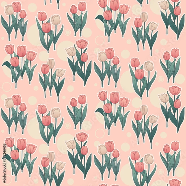 Fototapeta Bright pink tulip pattern desing