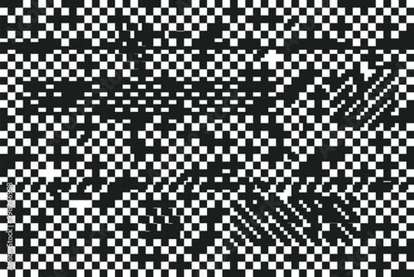 Fototapeta Weird Checkered Pixels Glitch Effect Abstract Background.  Glitch Checkered Pixels Pattern.  Glitch datamoshing camera effect. Retro VHS background like in old video tape rewind or no signal TV screen