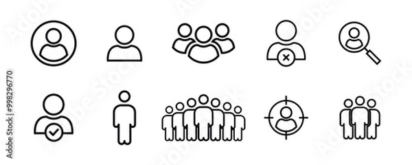 Fototapeta People icon set line style. Perfect for group, team, organization, community, population, audience, member. Vector illustration
