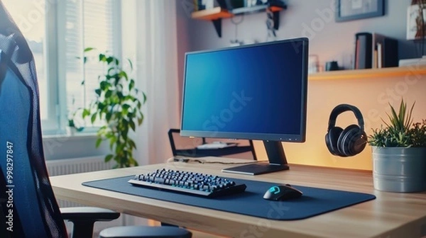 Fototapeta Modern Home Office Setup with Sleek Desktop Computer