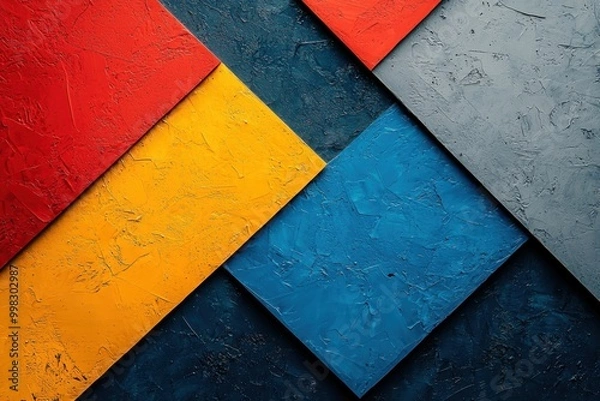 Fototapeta Vibrant geometric abstract composition with textured panels