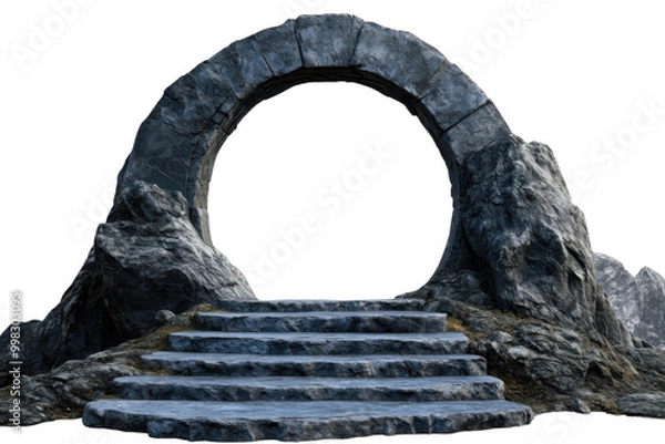 Fototapeta Stone archway with steps, white isolate background transparent background