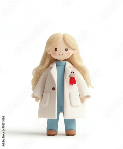 Obraz Cartoonish Young Girl with Plush Bear, A Whimsical and Playful Character in Pastel Tones