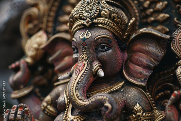Fototapeta close up horizontal image of a statue of lord ganesh outside a hindu temple