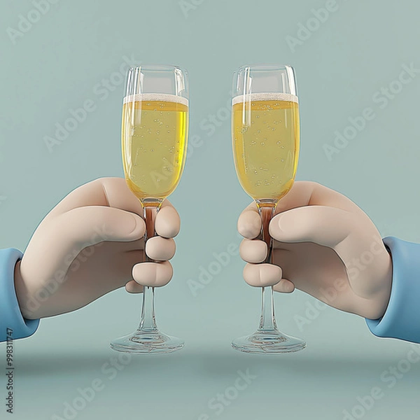 Obraz Celebratory Toast, Hands Clinking Champagne Flutes