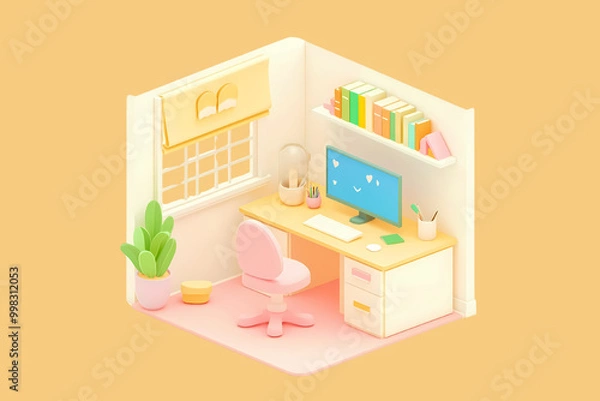 Obraz Cozy and Cheerful 3D Workspace in Soft Pastels..