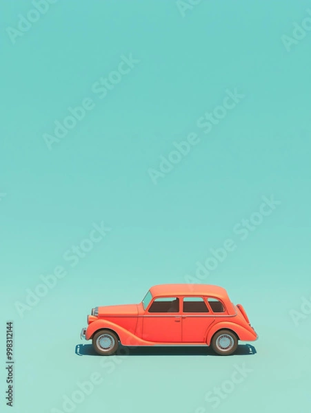 Obraz Mint Condition Classic Car with Rounded Fenders and Prominent Grille Against a Soft Teal Background