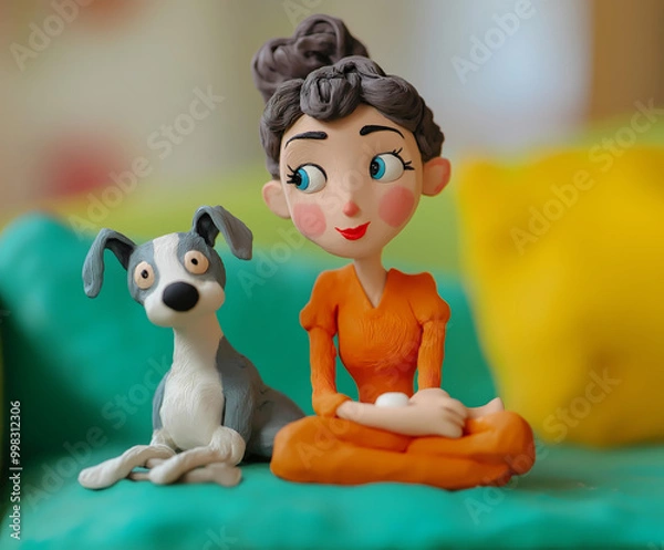 Obraz Animated Model of Female Character and Dog