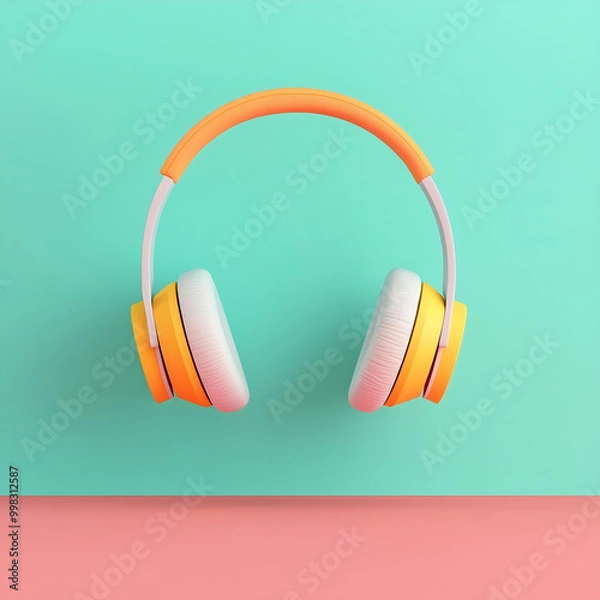 Obraz Vibrant Floating Headphones Against Dual Tone Background