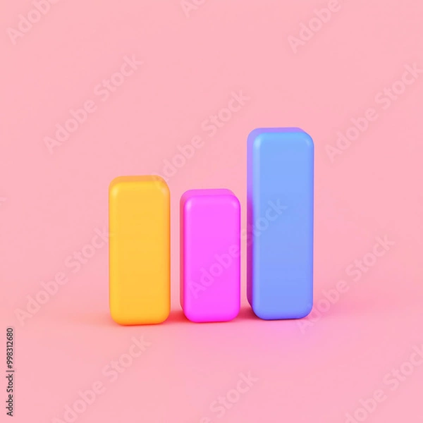Obraz Minimalist Progression, Three Colored Bars in Small, Medium, and Large on a Soft Pink Background