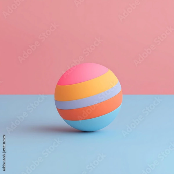 Obraz Vibrant Striped Sphere on Pink and Blue Dual Toned Background