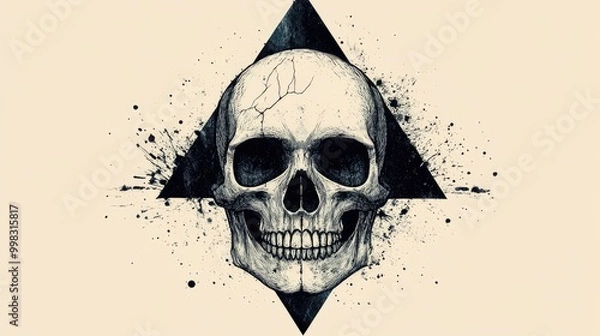 Fototapeta Surreal hand drawn skull featuring a triangular design