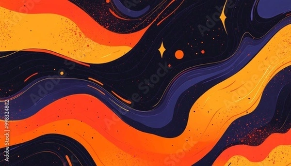 Fototapeta Retro psychedelic backdrop featuring minimalist organic shapes, vibrant colors, and intricate patterns, perfect for creative projects and designs.