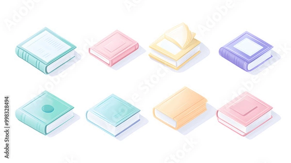 Fototapeta Simple pastel book set of icons with rounded corners and soft colors isolated on a white background