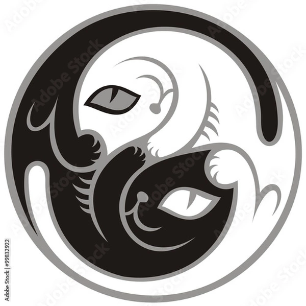 Fototapeta Black and white cats as Yin-Yang symbol