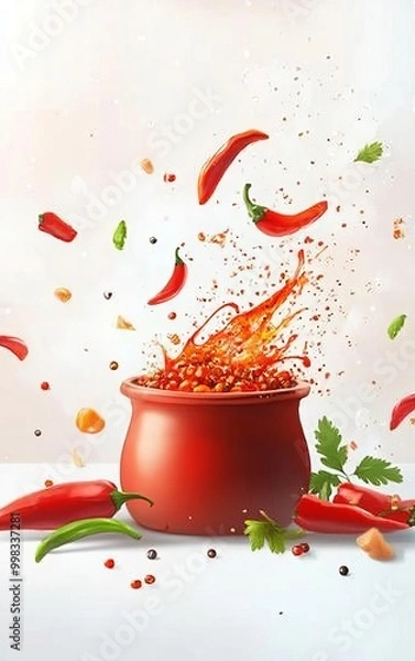 Fototapeta Chili cookoff at an American festival on a white background flat design front view spicy food animation colored pastel