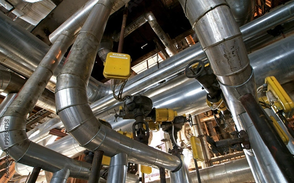 Obraz Industrial zone, Steel pipelines and cables