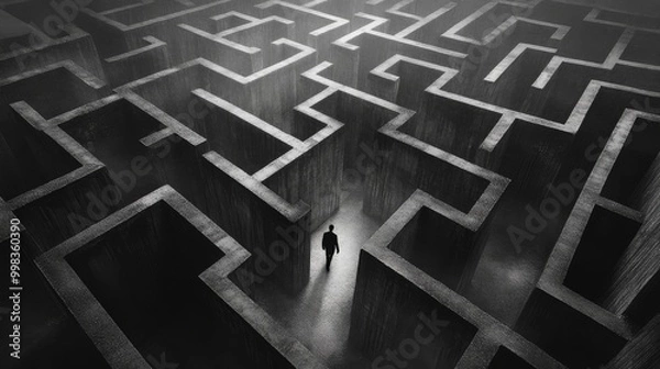 Fototapeta A person lost in a maze, symbolizing the confusion and frustration of depression