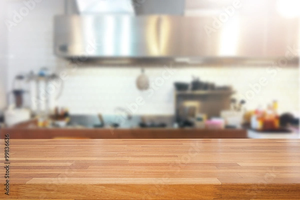 Obraz Empty wooden table and modern library background