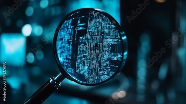 Obraz Magnifying Glass and Digital Data