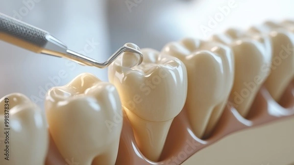 Fototapeta 3D illustrations of dental implants, crowns, and tools in a clinical setting. AI generated image