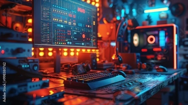 Fototapeta Gaming Setup with RGB Lights